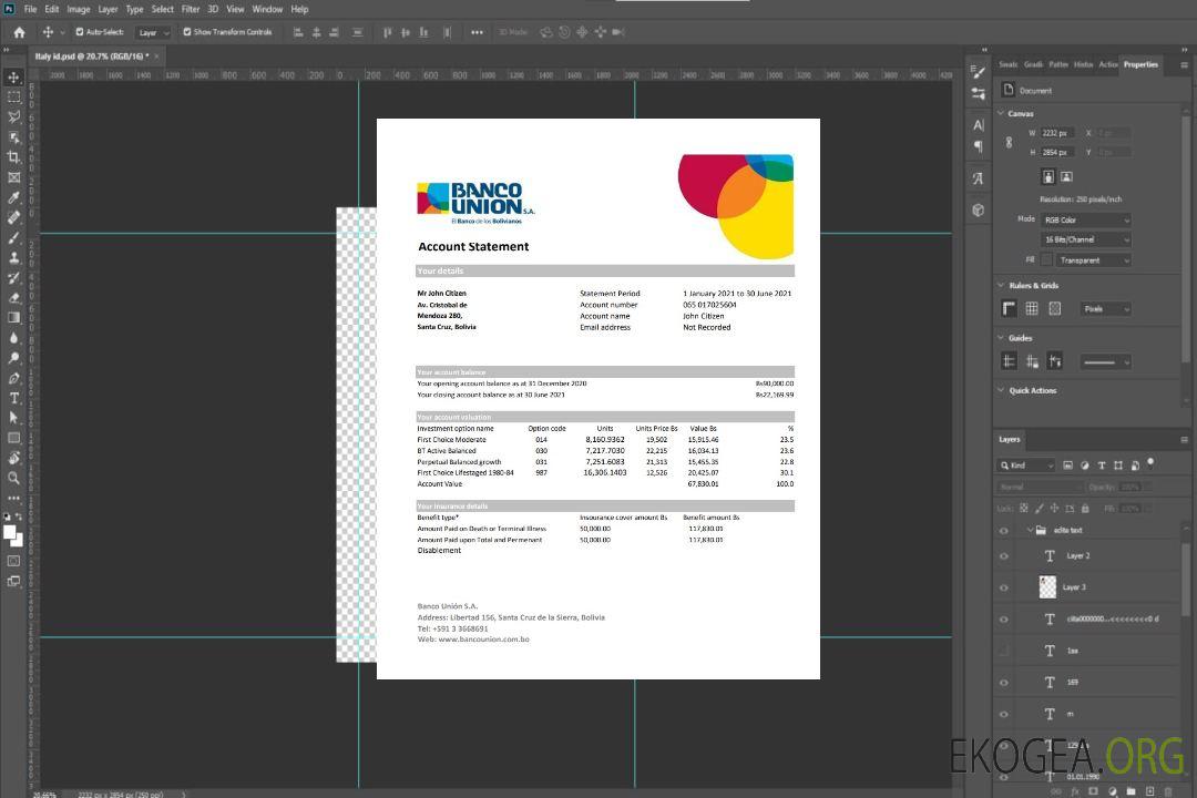 Relevé bancaire Bolivie Banco Union modèle facile à remplir au format Excel et PDF (AutoSum) template